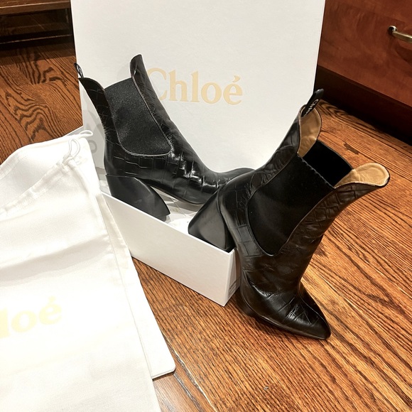 Chloe black croc western boots